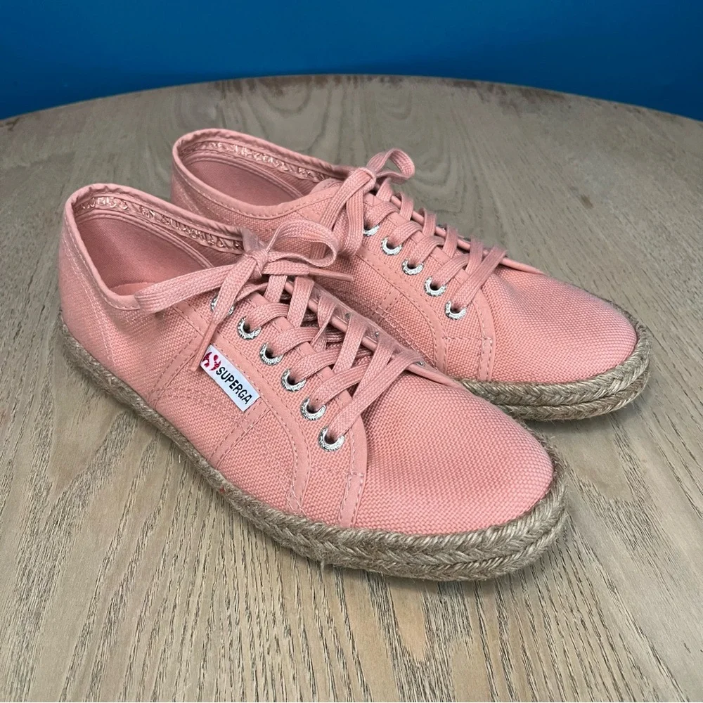 Superga Women's Espadrille Sneakers Coral Pink Lace Up Size 39.5 / US 8.5